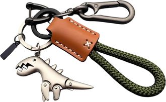 Generic Weseecase Keychain, 2025 New Aluminum Alloy Dinosaur Charm Paired with a Hand-Woven Bracelet, Metal Mini Dinosaur Keychain, Suede Leather Bracelet (Gr