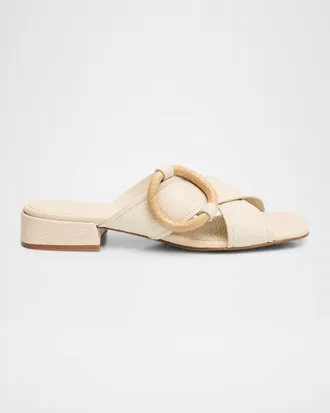 Pedro Garcia Womens Edem Leather Slide Sandals In Ivory Peti