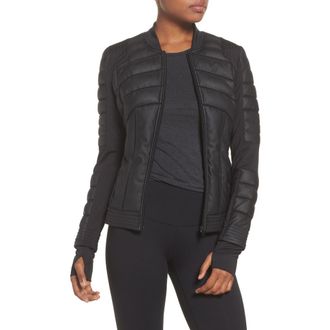 Blanc Noir Mesh Inset Bomber Jacket in Black at Nordstrom Rack, Size X-Small