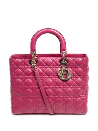 Dior 2013 Large Lady Dior quilted charm tote bag - women - Calf Leather - One Size - Pink