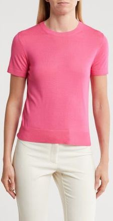 Theory P Regal Short Sleeve Wool Blend Sweater in Pnk Azalea at Nordstrom Rack, Size Petite