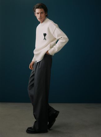 Ami Mens Wide-leg double-pleat virgin wool pant