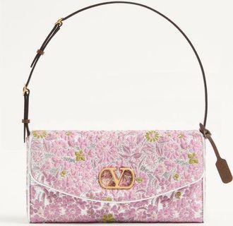 Valentino Garavani Valentino Garavani DeVain Small Shoulder Bag in Jacquard Lurex Fabric Woman SILVER/PINK UNI