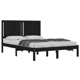 Berkfield Home Beautiful Bed Frame Black Solid Wood Pine 140x190 cm