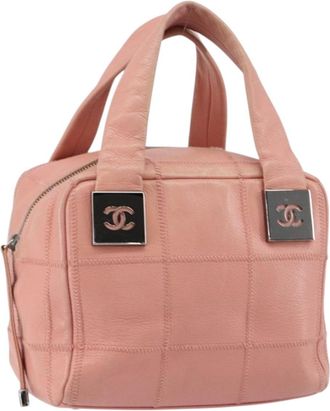 Chanel Square Stitch Bowler Bag Quilted Caviar Pink Leather Handbag (Pre-Owned)