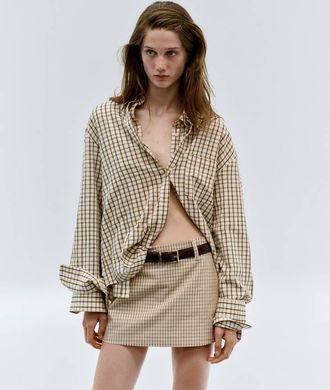 Mango Camicia cotone quadri marrone - Donna - S - MANGO