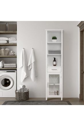 Teamson Home Delaney Bathroom Wooden Multi Functional Linen Cabinet Whites in White