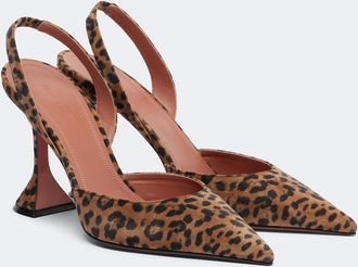 Amina Muaddi Holli leopard-print suede slingback pumps