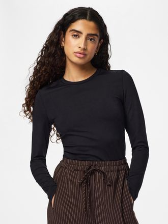 Pieces Langarmshirt PIECES PCLULA LS TOP JRS NOOS, Damen, Gr. XS, schwarz, Jersey, Obermaterial: 90% Nylon, 10% Elasthan, unifarben, normal, Rundhals, Shirts