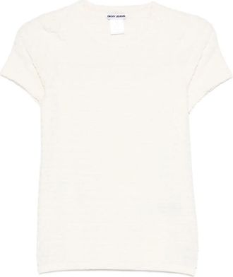 DKNY logo-jacquard T-shirt - women - Polyester/Spandex/Elastane - M - Neutrals