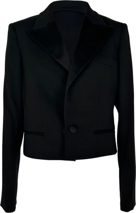 Oscar De La Renta Oscar De La Renta Single-Breasted Cropped Blazer in Black Wool
