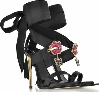 Dsquared2 2 Satin Jeweled Sandals with Lips Applique Size 36