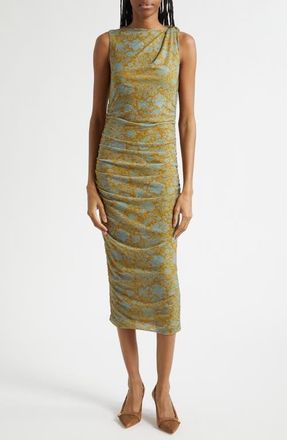 Veronica Beard Otessa Floral Print Sleeveless Dress in Dark Goldenrod Blue Jay at Nordstrom, Size X-Small