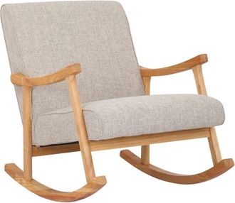 Clp Mecedora con base de madera y asiento en Tela Crema