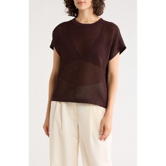 Adrianna Papell Mesh Openwork Sweater in Chocolate at Nordstrom Rack, Size X-Large