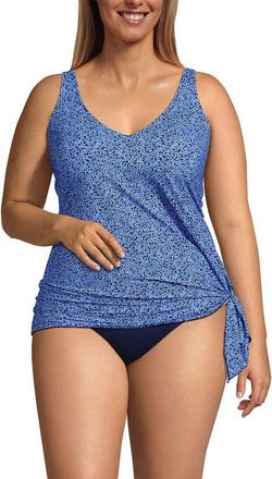 Lands End Slender Suit Fauxkini One Piece Swimsuit in Cloud Blue/navy Ditsy Lilies at Nordstrom, Size 16W