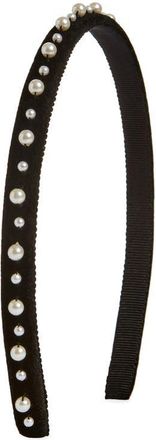 Jennifer Behr Lulu Crystal Faux Pearl Velvet Headband in Black at Nordstrom