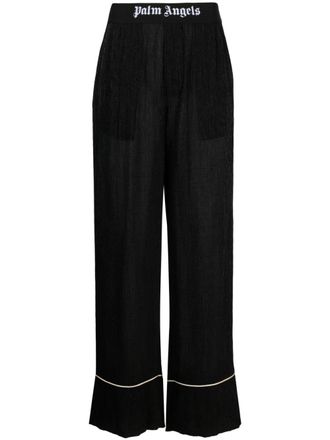 Palm Angels Soire&eacute; logo-waist trousers - women - Polyester/Viscose/Polyamide - 42 - Black