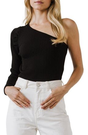 endless rose One-Shoulder Rib Knit Crop Top in Black at Nordstrom, Size Small