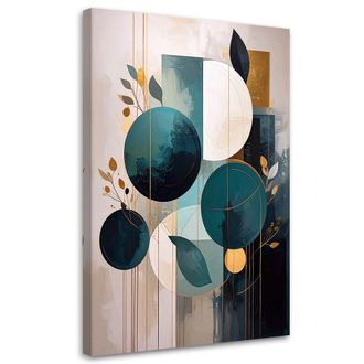 Feeby Cuadro Sobre Lienzo, Formas Abstractas De C&iacute;rculos Y Hojas Azul Y Beige, 80x120