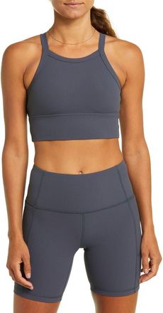 Zella Live In Rib Longline Bra in Navy India Ink at Nordstrom, Size Small