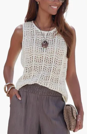 Lascana Crochet Sleeveless Top in Beige at Nordstrom, Size 10