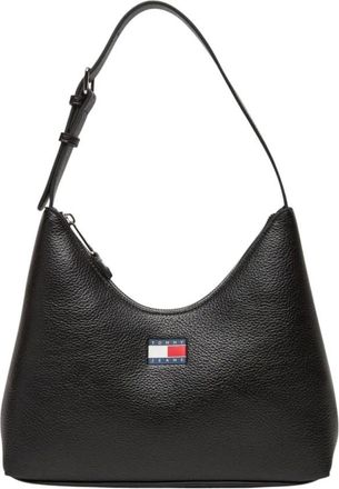 Tommy Hilfiger Tassen, Dames, Zwart, ONE Size, Zwarte rits handtas met binnenzakken