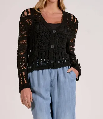 Elan Womens Blake Crochet Cardigan In Black