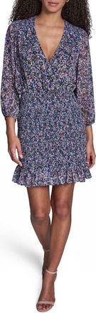 BCBGeneration Floral Smocked Chiffon Minidress in Blue Multi at Nordstrom, Size 10
