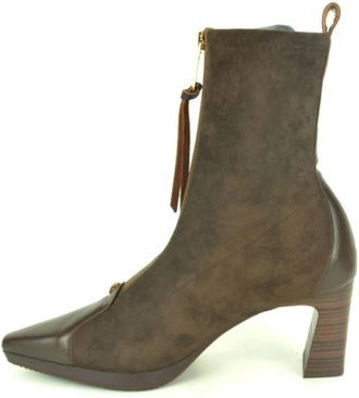 Hispanitas Bruin Botje +Tiret +Tip 6cm - Dames - Laarzen met Hak - Bruin - 38 EU - Schoenen