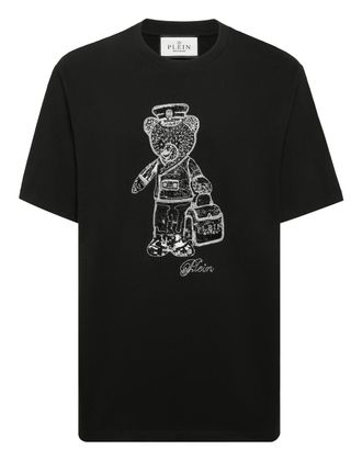 Philipp Plein Black White Round Neck T-Shirt Teddy Bear
