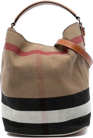 Burberry Borsa a secchiello Mega Check Ashby media in tela 2000-2017 - Marrone
