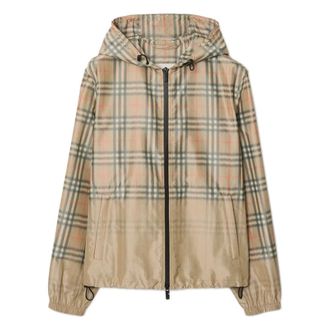 Burberry Light Jackets, male, Beige, Size: M Gradient Check Hooded Jacket