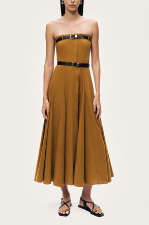 Nocturne Strapless Double Belted Midi Dress in Camel at Nordstrom, Size X-Small Eu