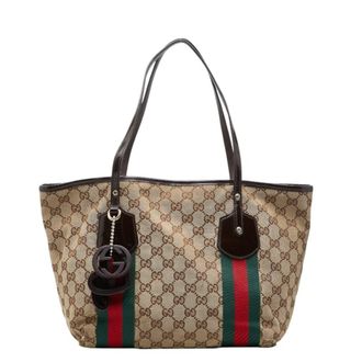 Gucci Beige Multi-Color Canvas Leather Handbag Tote Bag (Pre-Owned)