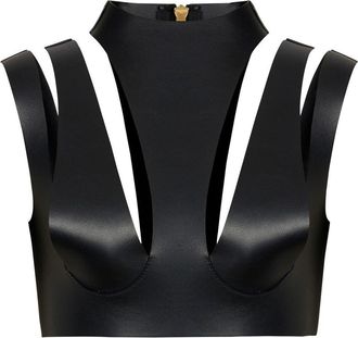 Balmain Cut-Out leather crop top - women - Leather - 38 - Black