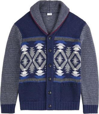 Fay Cardigan Jacquard Desert Code Archive - Heren - Vesten - Blauw - L - Wol - Truien & Vesten