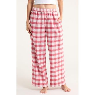 Open Edit Print Flannel Boxer Pajama Pants in Pink- Red Gifting Plaid at Nordstrom Rack, Size X-Large