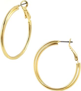 Savvy Cie Jewels 18K YELLOW GOLD PLATED MEDIUM DOUBLE HOOPS EARRINGS