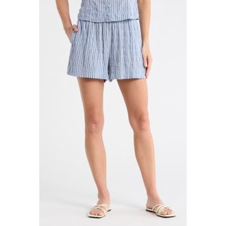 Melrose and Market Plaid Seersucker Drawstring Shorts in Blue- Blue Mini Gingham at Nordstrom Rack, Size Xx-Large