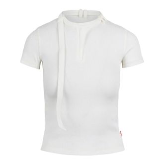 Diesel T-Shirts, female, White, Size: L Ribbed Jersey T-shirt with Biker Strap