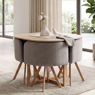 Kosy Koala Space Saving Dining Table with 4 Velvet Chairs Set, Dining Room Furniture in Brown