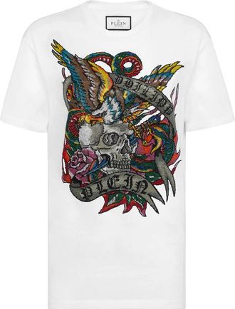 Philipp Plein T-Shirt Ronde Hals Tattoo - Dames - T-shirts - Wit - S - Katoen - Tops