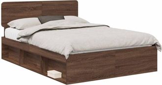 vidaXL Bed Frame with Headboard Brown Oak 140 x 200 cm Solid Pine Wood vidaXL