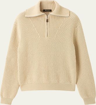 Loro Piana Mens Shivling Linen, Silk, Wish Wool and Cashmere Half-Zip Sweater