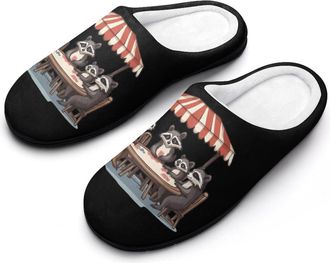 Generic Raccoons Animal Poker Mens House Slippers Memory Foam Washable Cotton Slip on Home Shoes