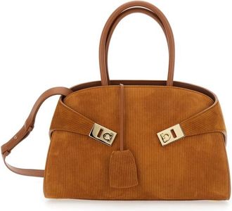 Ferragamo Hug S Beige Handbag With Logo And Gancini Buckle In Leather Woman