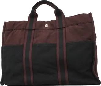 Herm&egrave;s Black Bordeaux Canvas Tote Bag (Pre-Owned)