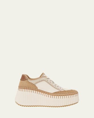 Chlo&eacute; Nama Mixed Leather Platform Sneakers