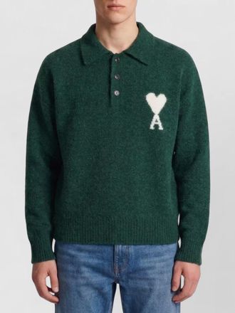 Ami alpaca knit long-sleeve polo shirt
